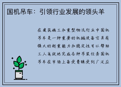 国机吊车：引领行业发展的领头羊