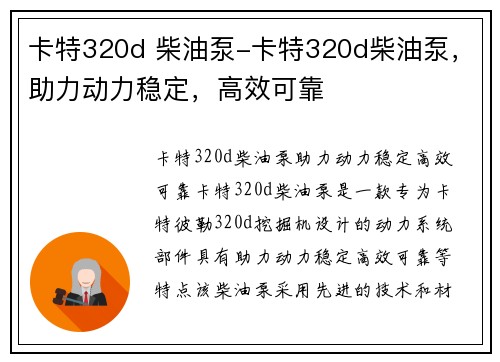 卡特320d 柴油泵-卡特320d柴油泵，助力动力稳定，高效可靠