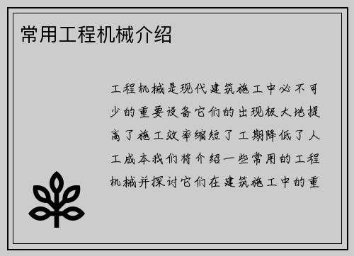 常用工程机械介绍